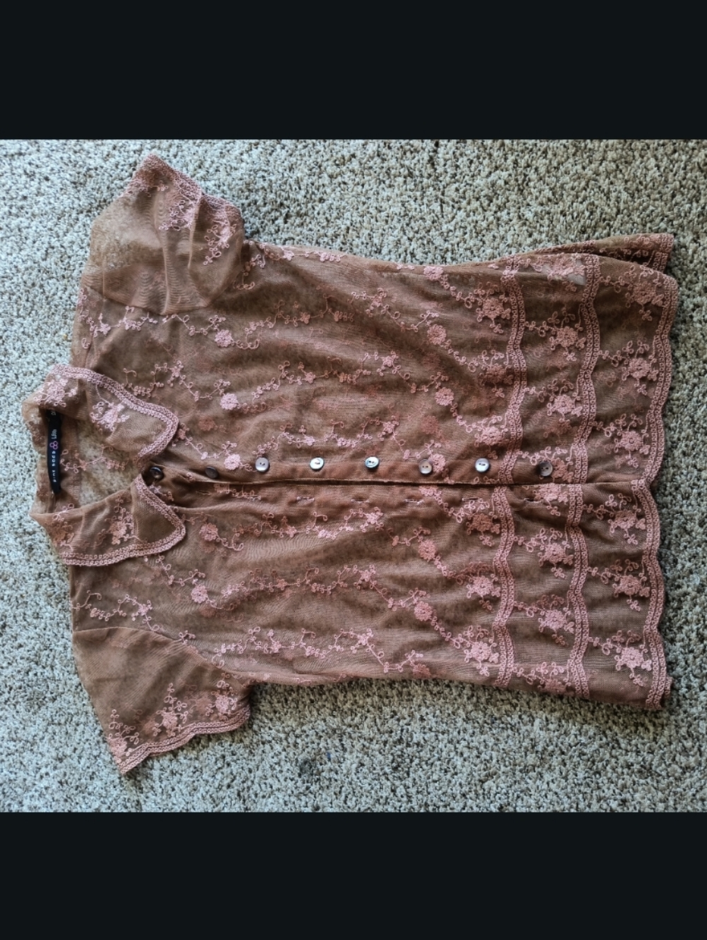 Women's Embroidered Lace Button-Front Blouse - Dusty Mauve